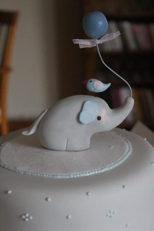 Sugar elephant and bird christening cake