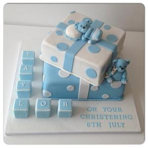 Blue teddy christening cake