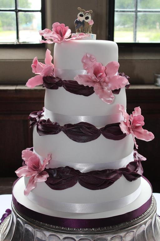 Pink orchid wedding cake