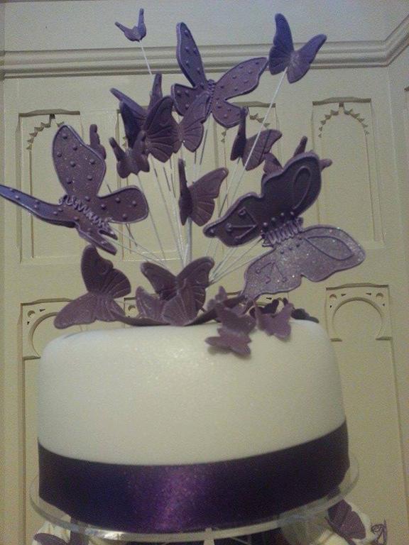 Purple butterfly wedding cake