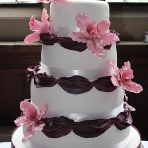 Pink orchid wedding cake