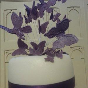 Purple butterfly wedding cake